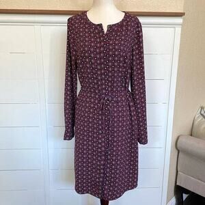 Merona Navy Blue‎ Print Button Up Shirt Dress w/ Tie Waist sz M